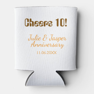 Cheers to 10th wedding anniversary brown orange can cooler