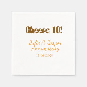 Cheers to 10th wedding anniversary brown orange napkin