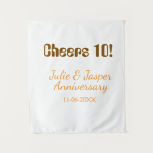 Cheers to 10th wedding anniversary brown orange  tapestry