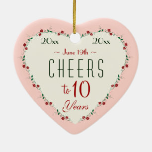 Cheers to 10th Wedding Anniversary Christmas Gifts Ceramic Tree Decoration