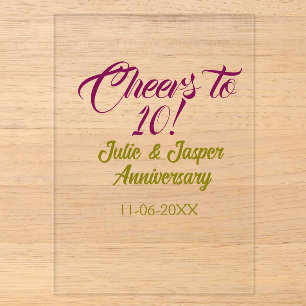 Cheers to 10th wedding anniversary mauve golden na acrylic invitations