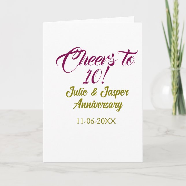 Cheers to 10th wedding anniversary mauve golden na card (Front)