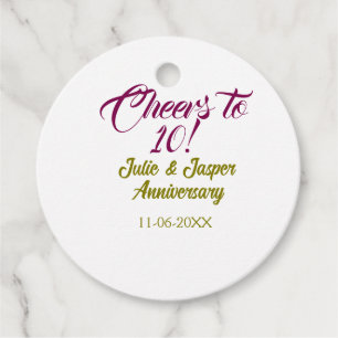 Cheers to 10th wedding anniversary mauve golden na favour tags