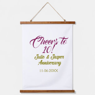 Cheers to 10th wedding anniversary mauve golden na hanging tapestry