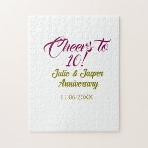 Cheers to 10th wedding anniversary mauve golden na jigsaw puzzle