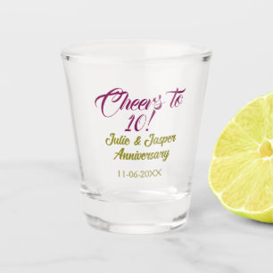 Cheers to 10th wedding anniversary mauve golden na shot glass