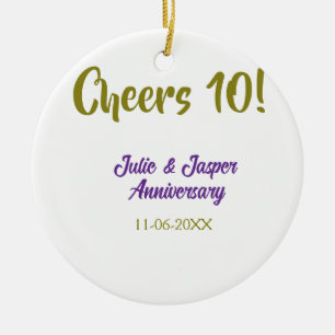 Cheers to 10th wedding anniversary purpl golden na ceramic tree decoration