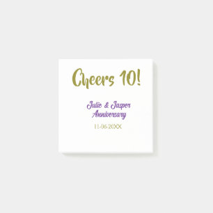Cheers to 10th wedding anniversary purpl golden na post-it notes