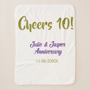 Cheers to 10th wedding anniversary purpl golden na sherpa blanket