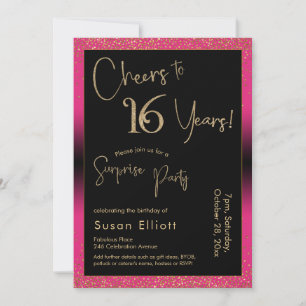 Cheers to 16 Years Surprise Birthday Party, Pink Invitation