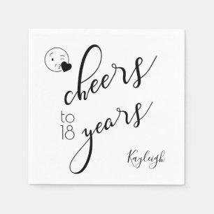 Cheers to 18 Years Black and White Modern Text Napkin