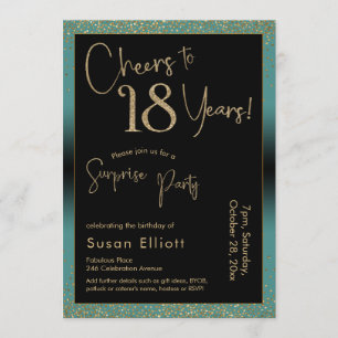 Cheers to 18 Years Surprise Birthday Party, Teal Invitation