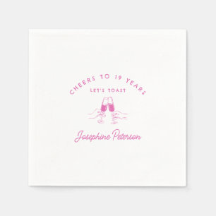 Cheers to 19 Years Pink 19th Birthday Custom Napkin