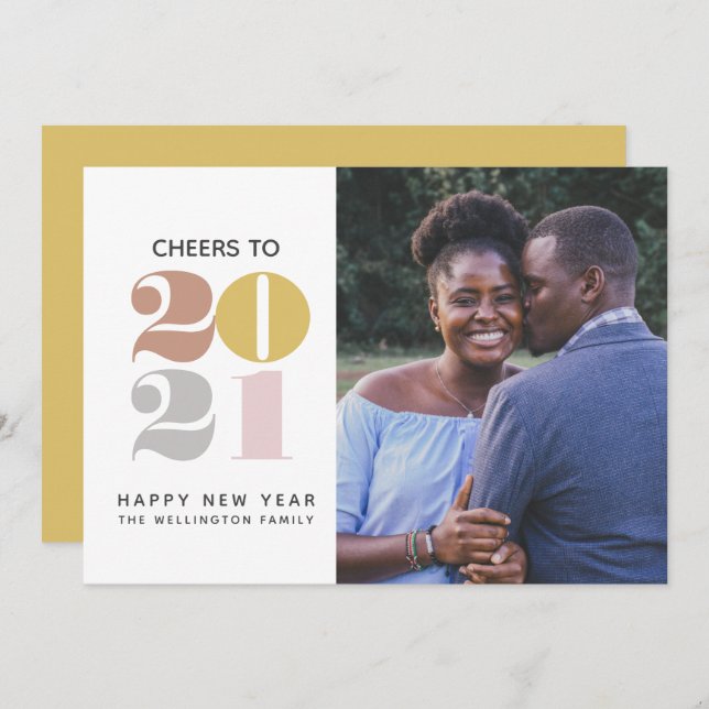 Cheers to 2021| New Year's Photo| Gold Holiday Card (Front/Back)