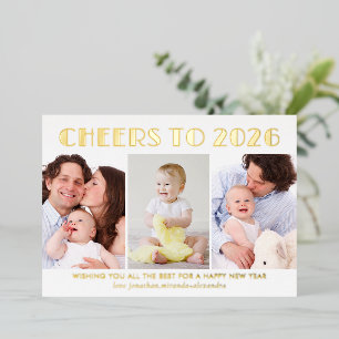 Cheers to 2024 New Year Photo Collage Gold Foil Holiday Card