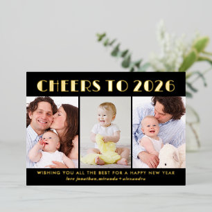 Cheers to 2024 New Year Photo Collage Gold Foil Holiday Card