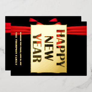 Cheers to 2024, red ribbon foil holiday card