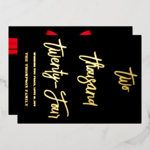 Cheers to 2024, red ribbon foil holiday card
