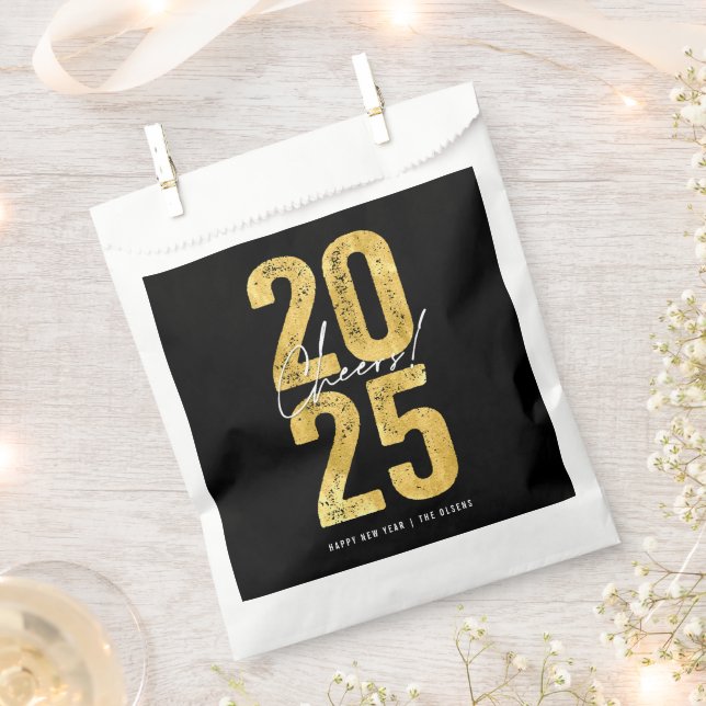 Cheers To 2025 Gold Typography Modern New Year Favour Bags (Clipped)