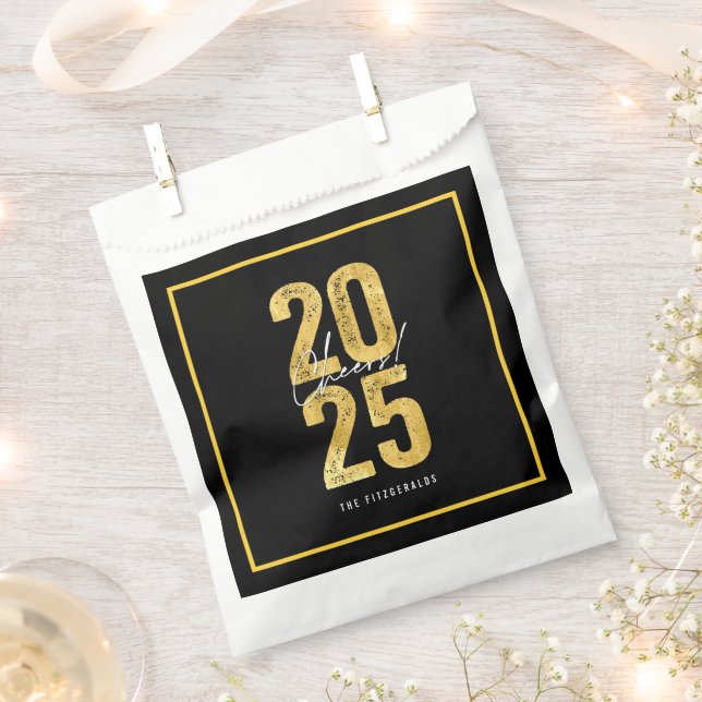Cheers To 2025 Gold Typography Modern New Year Favour Bags (Clipped)