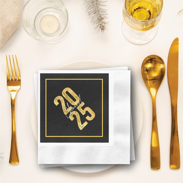 Cheers To 2025 Gold Typography Modern New Year Napkin (Cheers To 2025 Gold Typography Modern New Year Napkins @ fat_fa_tin)