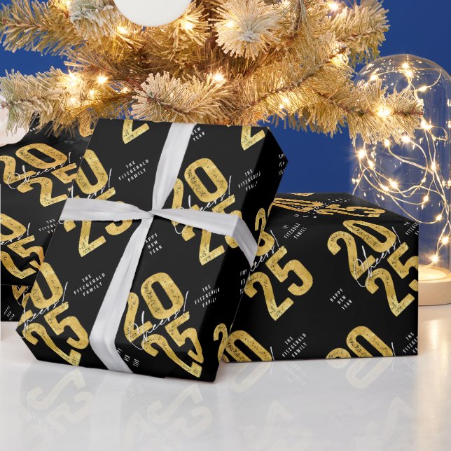 Cheers To 2025 Gold Typography Modern New Year Wrapping Paper (Holidays)
