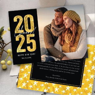 Cheers To 2025 Gold Typography New Year Photo Holiday Card