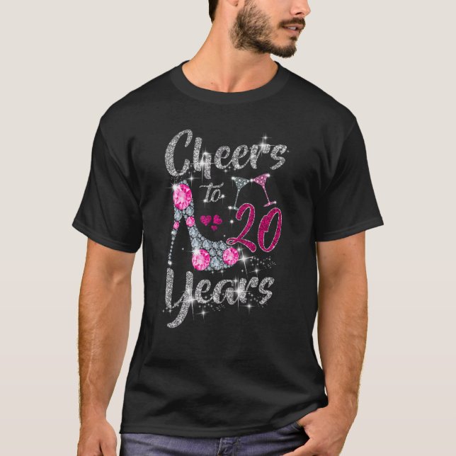 Cheers To 20 Years  20th Birthday Wine Shoes Diamo T-Shirt (Front)