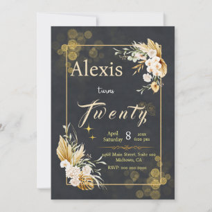 Cheers to 20 Years!: Elegant Black floral  Invitation