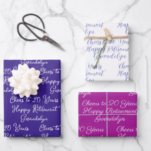 Cheers to 20 Years Pink Magenta Happy Retirement Wrapping Paper Sheet