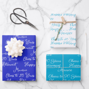 Cheers to 20 Years Royal Blue Happy Retirement Wrapping Paper Sheet