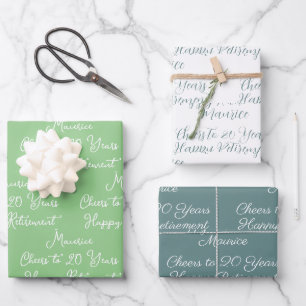 Cheers to 20 Years Sage Green Happy Retirement Wrapping Paper Sheet
