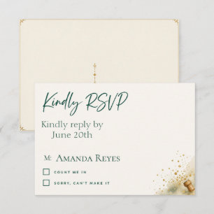 Cheers to 20th Birthday Emerald and Gold RSVP Card