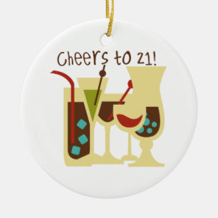Cheers to 21 Birthday Ceramic Tree Decoration
