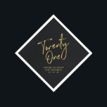 Cheers to 21  | Modern Black 21st Birthday Party Napkin<br><div class="desc">This custom paper napkin will add stylish detail to your 21st birthday celebration. This design features simple chic gold lettering "Twenty One" with custom text on black background. Matching invitations and party supplies are available in my shop BaraBomDesign.</div>