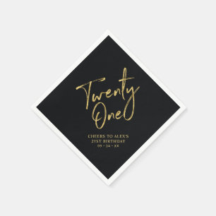 Cheers to 21    Modern Black 21st Birthday Party Napkin