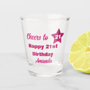 Cheers to 21 Pink Glitter 21st Birthday Shot Glass