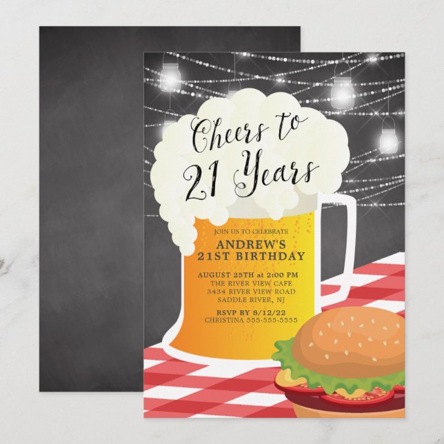 Cheers to 21 Years 21ST Birthday Invitation (Front/Back)