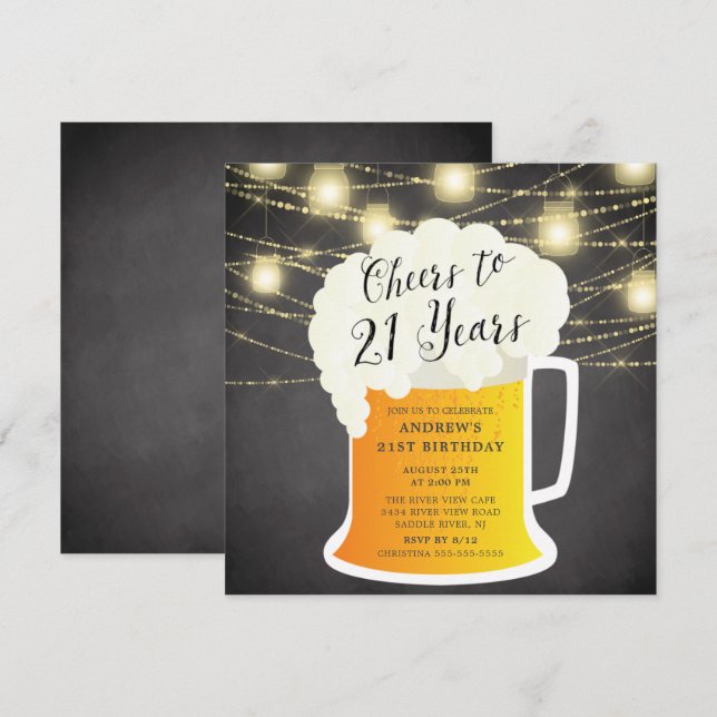 Cheers to 21 Years 21st Birthday Invitation (Front/Back)