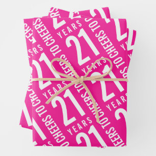 Cheers to 21 Years Birthday Hot Pink Wrapping Paper Sheet