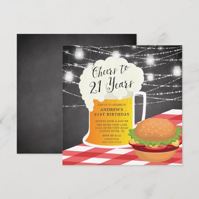 Cheers to 21 Years Birthday Invitation (Front/Back)