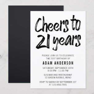 Cheers to 21 Years Black And White 21st Birthday Invitation