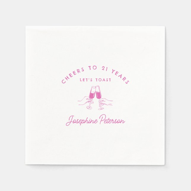 Cheers to 21 Years Pink 21st Birthday Custom Napkin (Front)