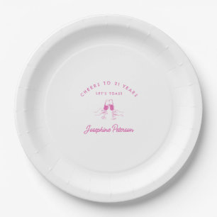 Cheers to 21 Years Pink 21st Birthday Custom Paper Plate