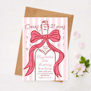Cheers to 21 Years Pink Coquette Bow 21st Invitation