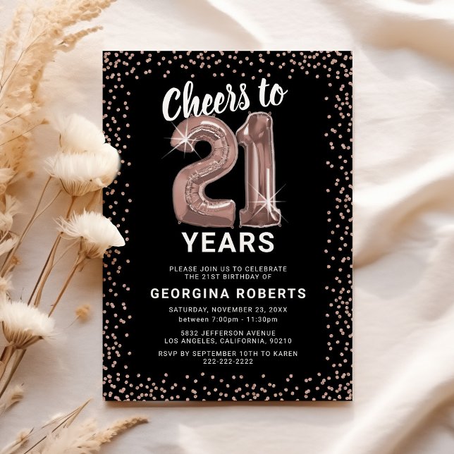Cheers to 21 Years Rose Gold Invitation (Creator Uploaded)