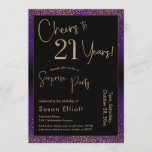 Cheers to 21 Years Surprise Birthday Party, Purple Invitation<br><div class="desc">Using two distinctive fonts, I've created graphics for your announcement and embellished them with a faux-metallic gold effect for a festive vibe. Although each part can be moved around to suit your needs, the header reads "Cheers to 21 Years!" and "Surprise Party". ("Surprise" can be removed if your party is...</div>