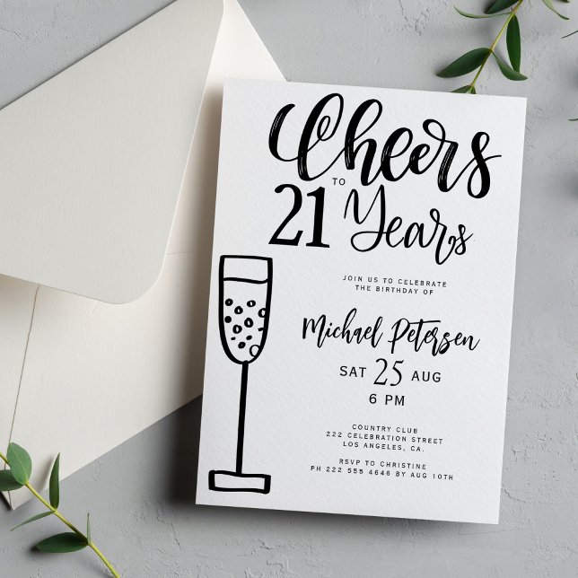 Cheers to 21 years typography birthday party invitation (Creator Uploaded)