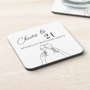 Cheers to 21st birthday party chic modern coaster