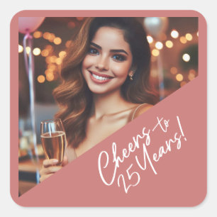 Cheers to 25 Years Birthday Party Favours Square Sticker
